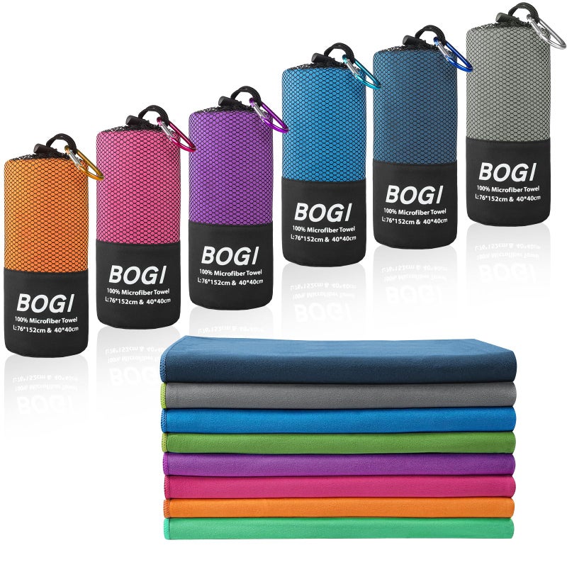 BOGI Microfiber Travel Sports Towel-Quick Dry, Soft Lightweight, Absorbent, Compact for Camping, Gym, Yoga, Swimming, Backpacking (L:60''x30''+16''x16'' - Grey) - Image 1